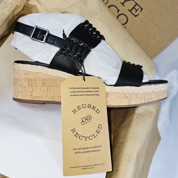 Frye And Co.Lavish Slingback Open Toe Wedge Sandals In Black Size 9.5